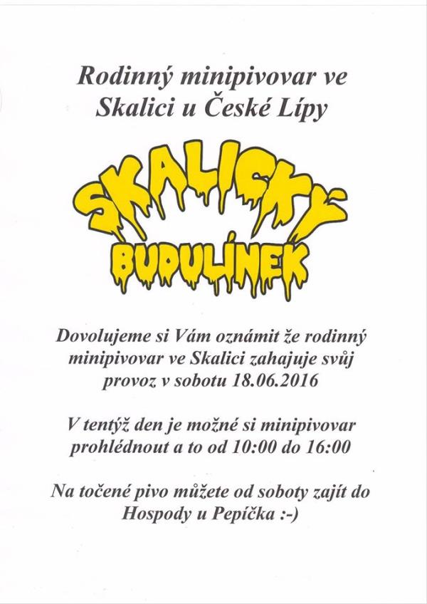 info obrázek k novince Pozvánka na slavnostní otevření pivovaru Skalický Budulínek
